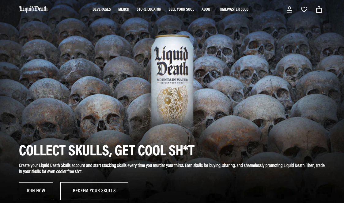 Liquid Death Rebel Archetype Personality collect skulls